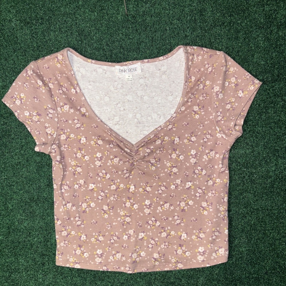 Pink Rose Floral Women's Cropped Shirt‎ Size Medium S30